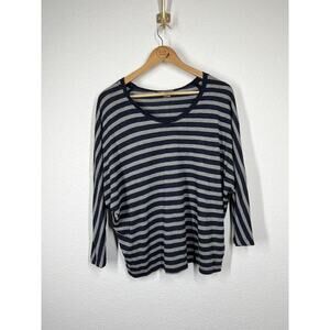 Vince Striped Dolman Sleeve Top Medium M Navy Gray
